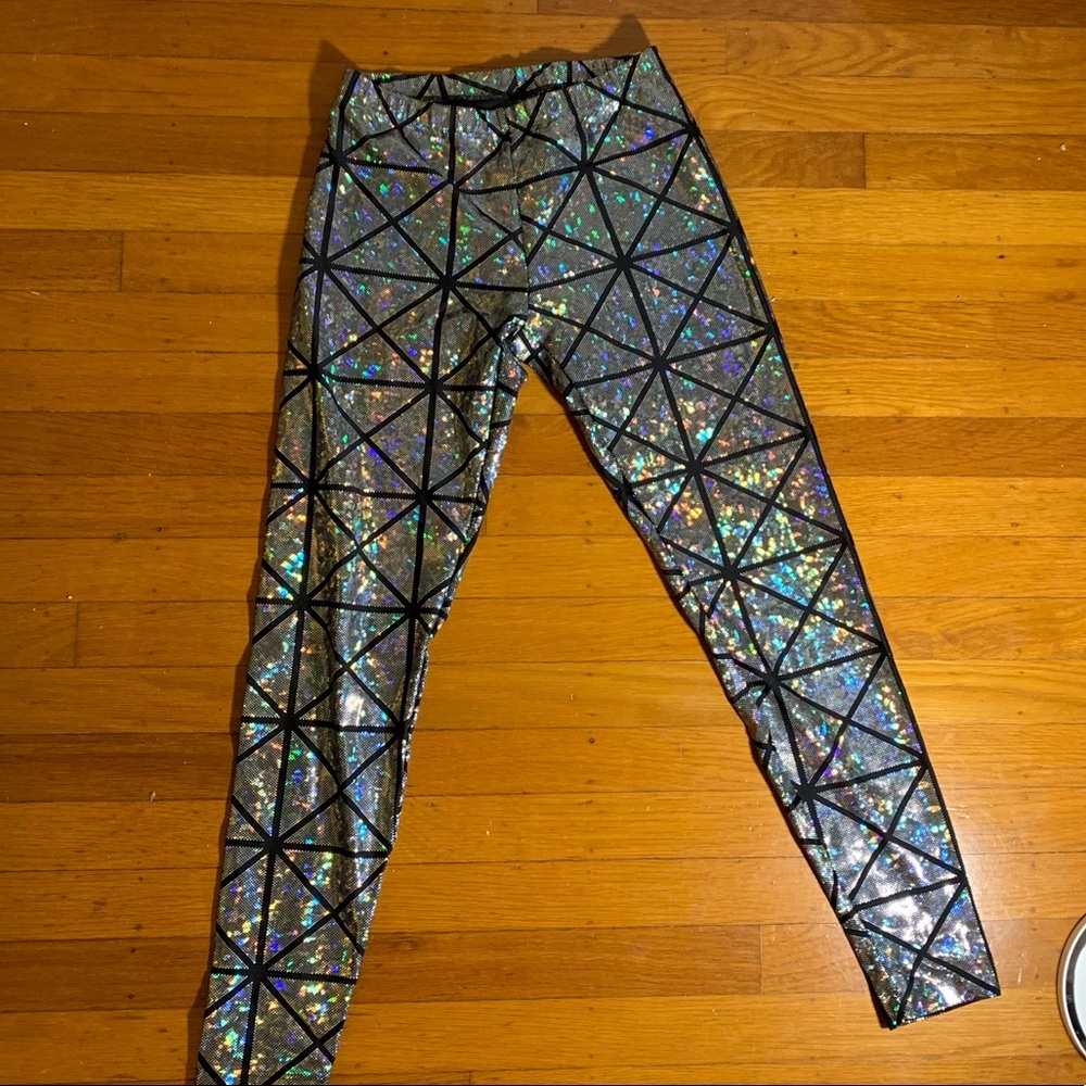 Elastic Wonder Holographic/Silver Leggings sz L